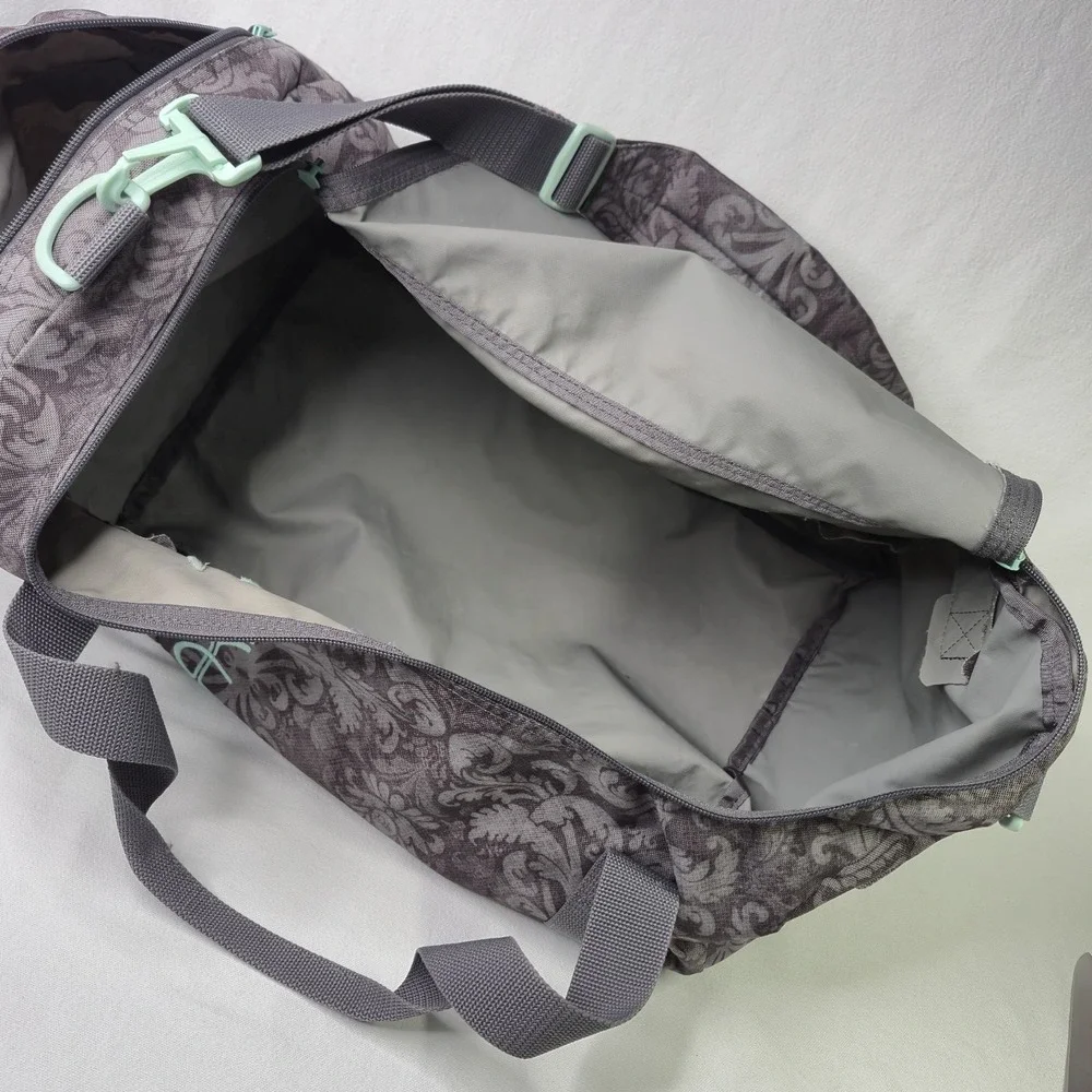 Dakine EQ 31L Duffle Duffel Gray Grey Floral Damask Medium Teal Embroidered Bag